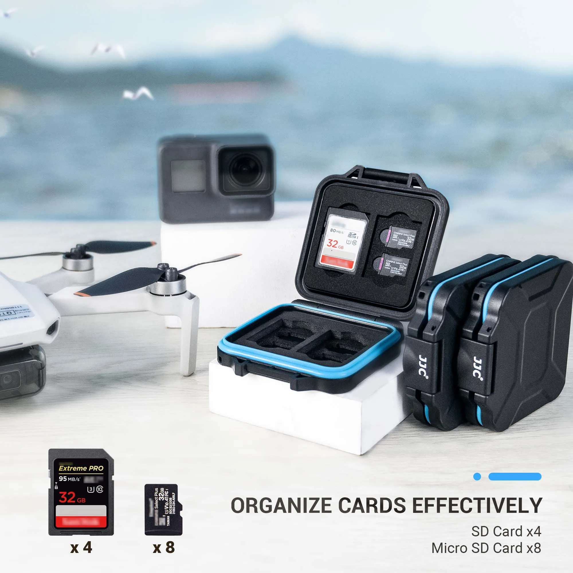 JJC SD Thẻ Micro SD Hộp Đựng Thẻ Nhớ Chống Thấm Nước Lưu Trữ Thẻ Hộp Người Tổ Chức Chống Sốc Bọt Xốp EVA Miếng Lót Cứng thẻ Nhớ Microsd