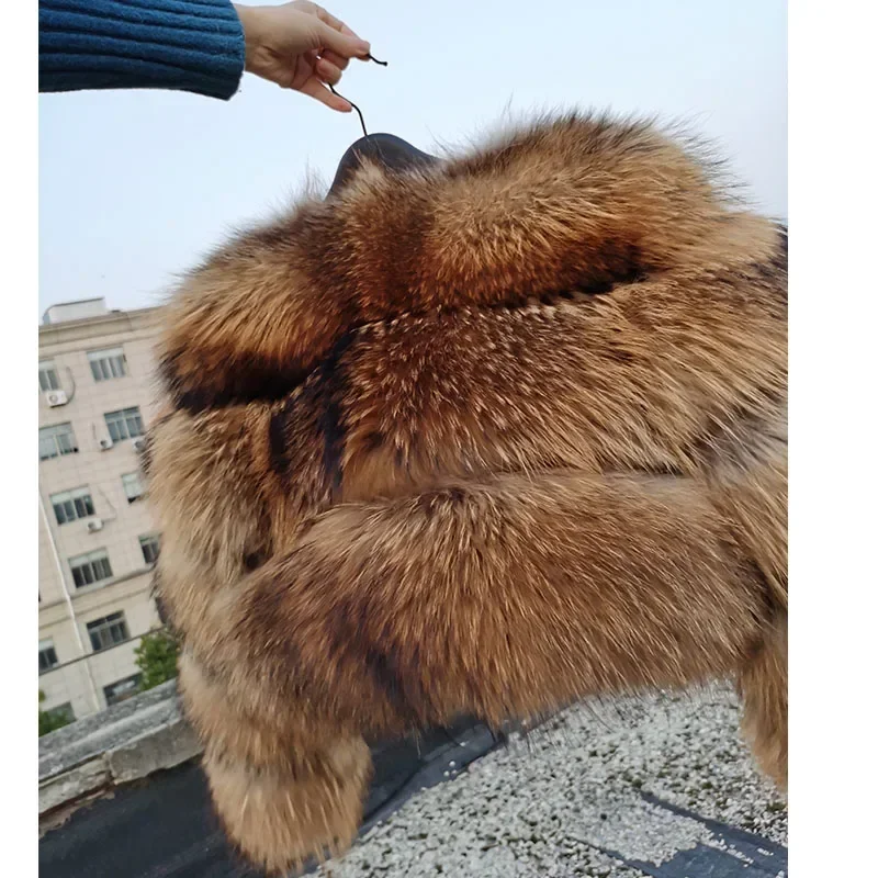 2025Maomaokong Echt Pelzmantel Frauen Natürliche Waschbären Pelz Jacke Weibliche Winter Warme Fuchs Pelzmantel Hohe Qualität Langarm Mit hut