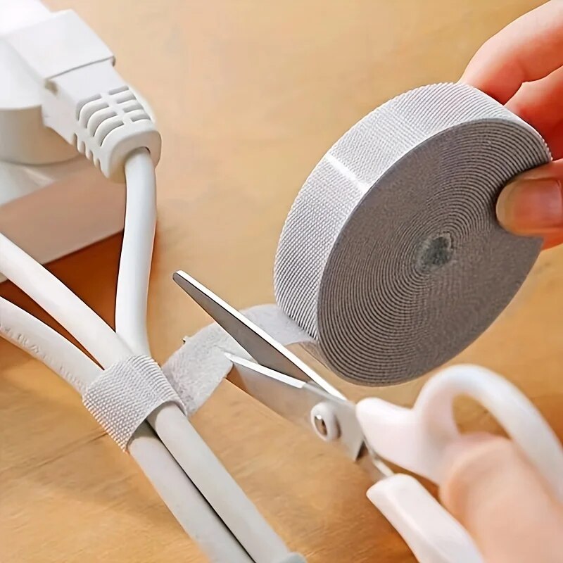 1 rollo de bridas para cables de cinta de sujeción reutilizables, organizador de cables multiusos, almacenamiento de cables para computadora y TV, brida para gestión de cables de datos
