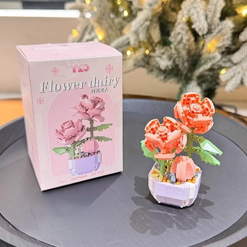 Blocos de construção de suculentas de flores, instruções de árvore de bonsai eterna, tijolos românticos de jardins, modelo de plantas em vasos diy, kits para crianças