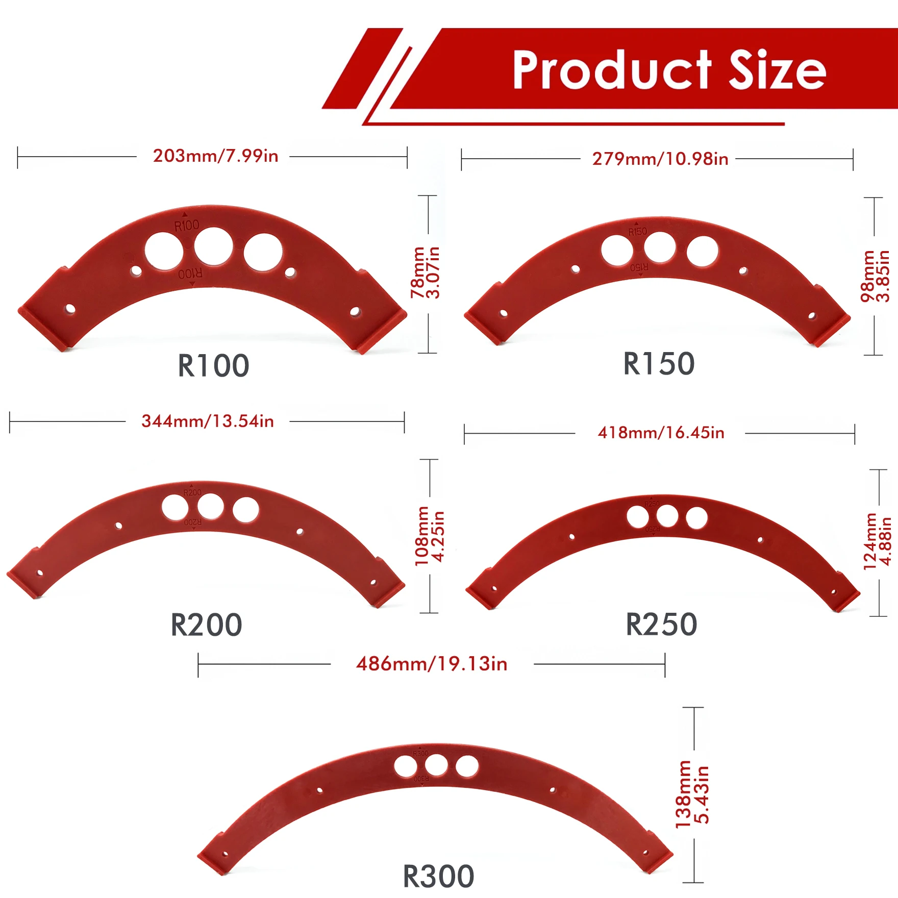 มุมด้านใน/ด้านนอกขนาดใหญ่ Arc แม่พิมพ์ไฟฟ้า Router Slotting แม่แบบ R100-R300 ไม้โค้งมุม Chamfering แม่แบบเครื่องมือ