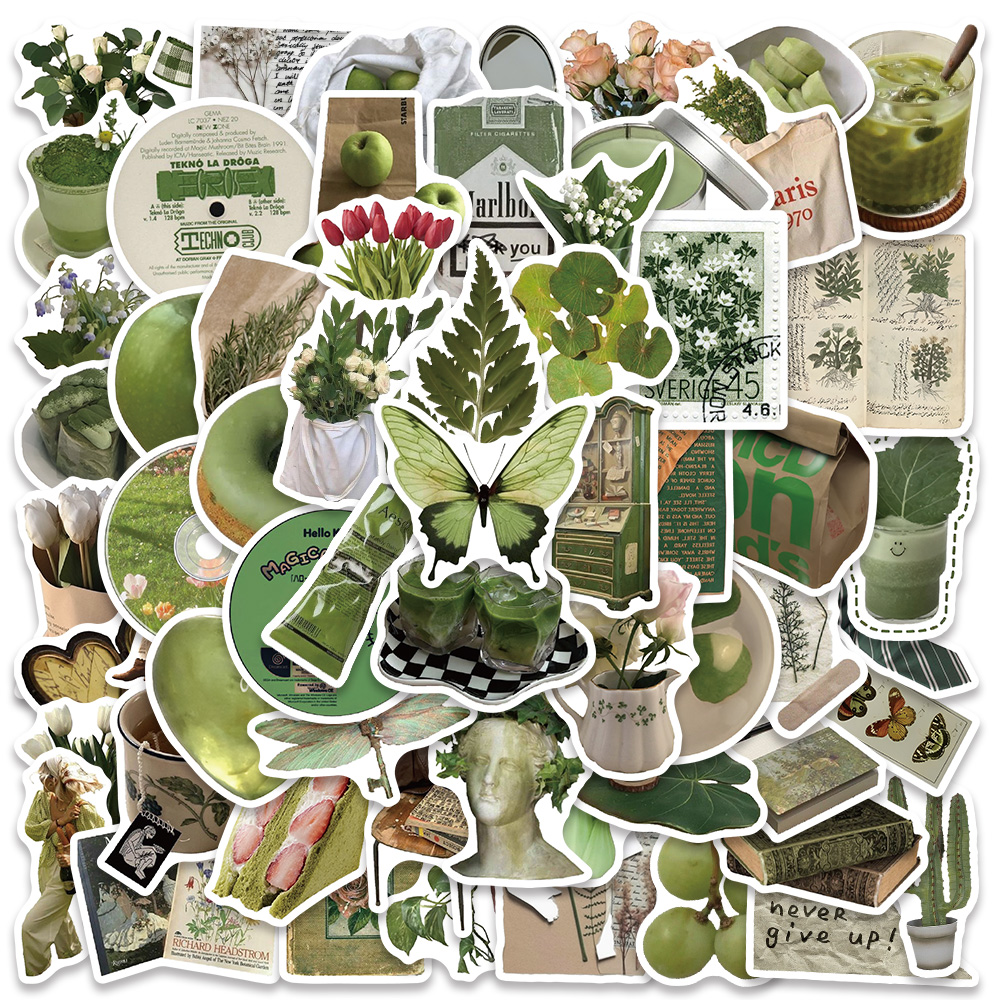 Paquete de pegatinas Ins verdes de aguacate para álbum de recortes, papelería estética, calcomanías para botellas de bicicleta, fundas de teléfono, planificador, pegatinas para niños, 62 Uds.