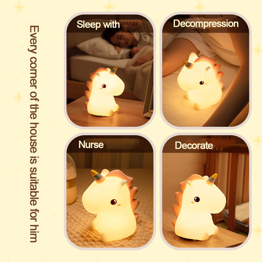 Einhorn Niedliches Silikon LED Nachtlicht für Kinder Kinder USB wiederaufladbar Cartoon Tier Schlafzimmer Dekor Touch Nachtlampe für Geschenke