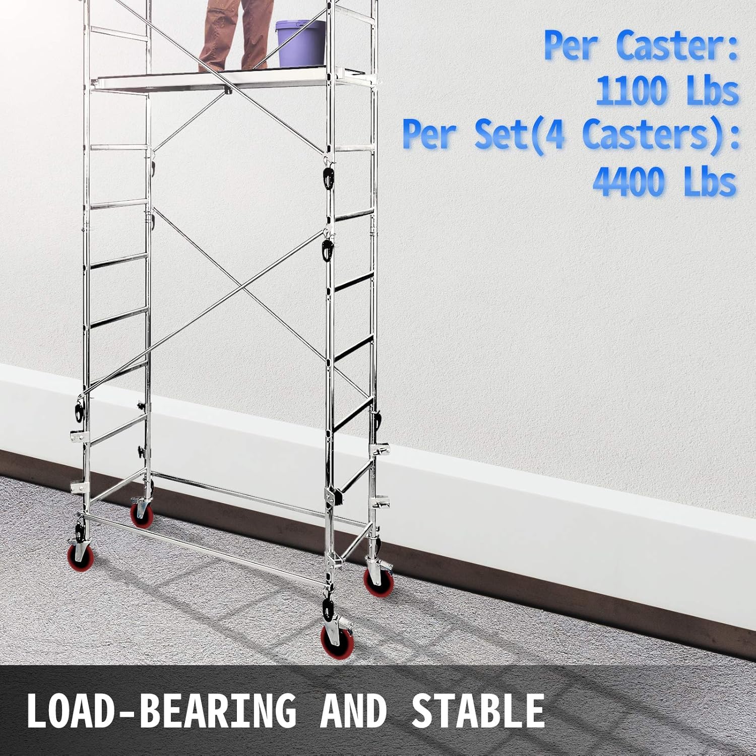 Scaffolding Wheels Set, Heavy Duty 4-Pack 8" Scaffolding Casters, with 4400 Lbs Per Set and Locking Stem Casters with Brake