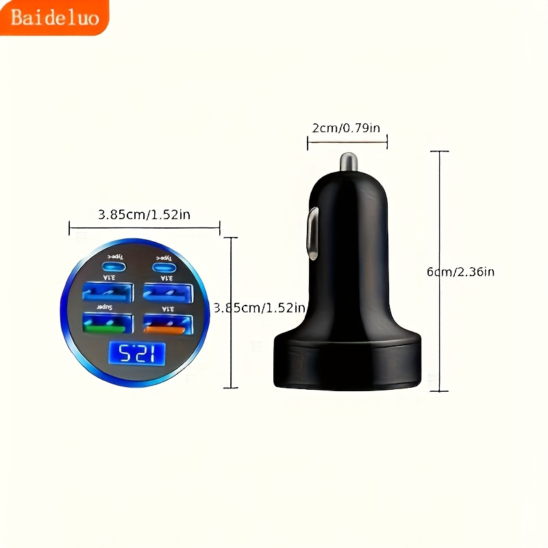 100W 6포트 차량용 충전기 고속 충전 PD Qc3.0 USB C 차량용 휴대폰 충전기 타입 C 어댑터 아이폰 삼성 화웨이 샤오미용