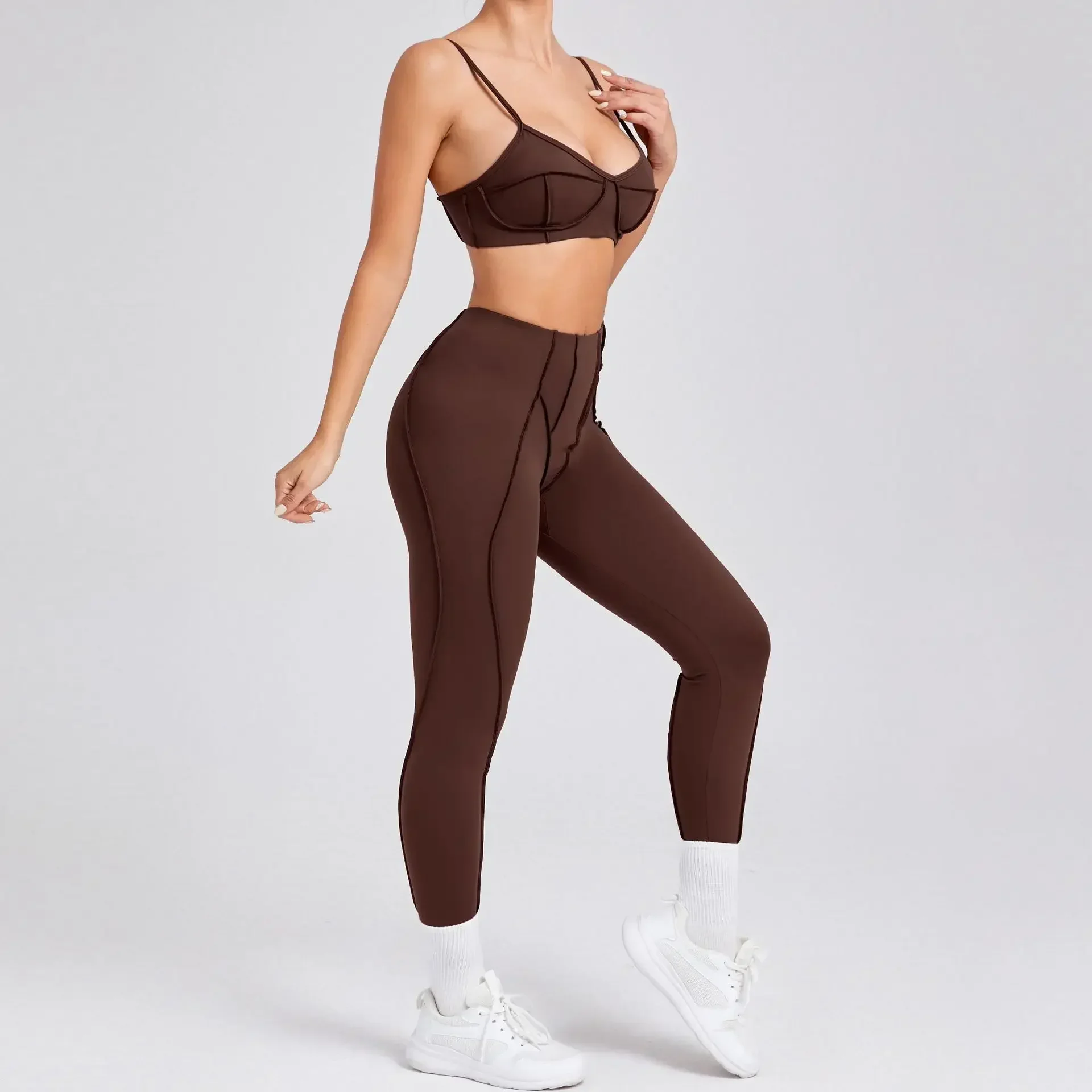 Conjuntos de Yoga sin costuras para mujer, pantalones moldeadores de cintura alta para levantamiento de cadera, traje con sujetador sin espalda, mallas de entrenamiento para gimnasio