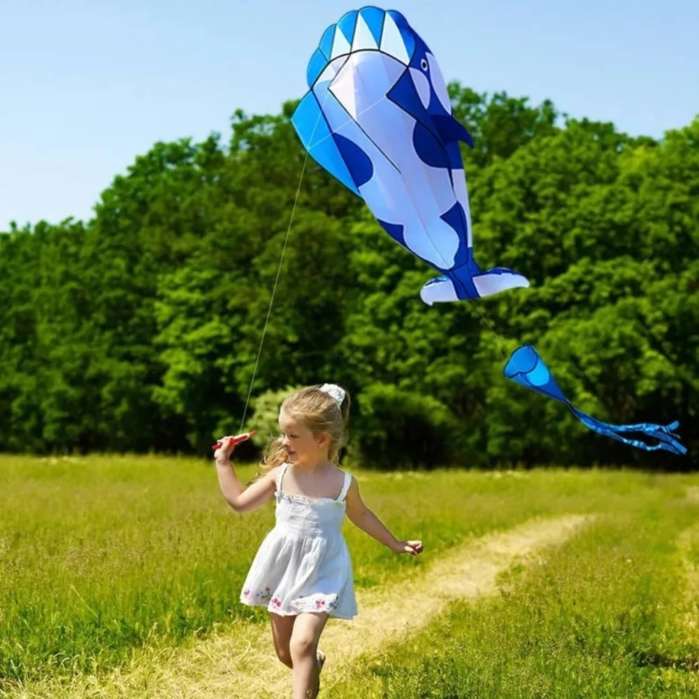 2.2m Large Whale/Dolphin Kite Good Flying Single Line Soft Kite Long Tail 100 Meter Kite Line Plastic Flying Toy