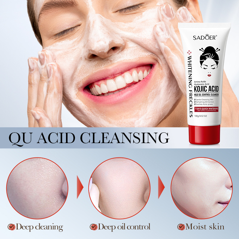 SADOER Ácido Kójico Limpador Facial Espuma de Lavagem Facial Limpeza Facial Mossee Hidratante Iluminando Produtos de Cuidados com a Pele Facial