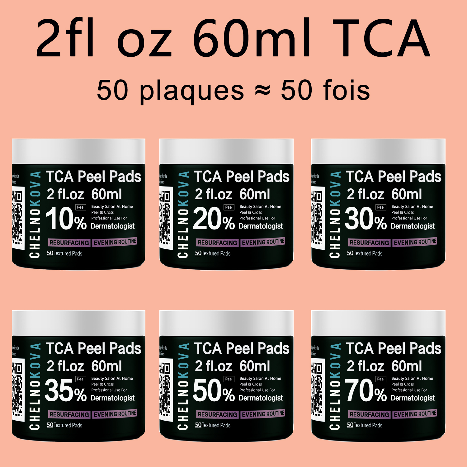 PURE & TCA-Tampons de resurfaçage pour le visage, tampons extensibles pour une peau plus claire et plus lisse, 60ml, 20% en boîte