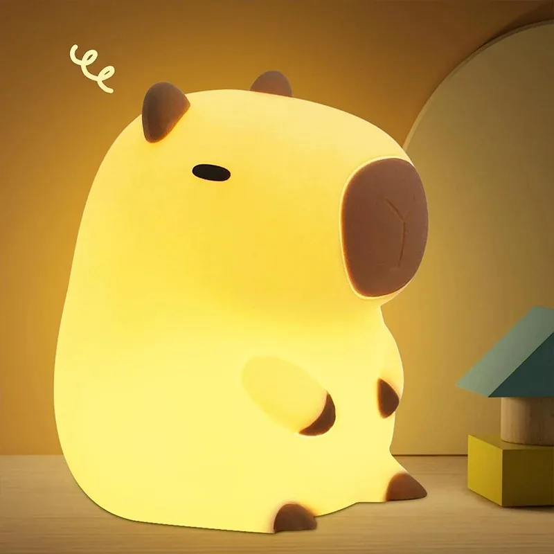 Śliczne zwierzę Capybara lampka nocna Cute Cartoon silikonowe kreatywne lampka nocna do spania nocnego do wystroju pokoju dziecięcego prezent urodzinowy