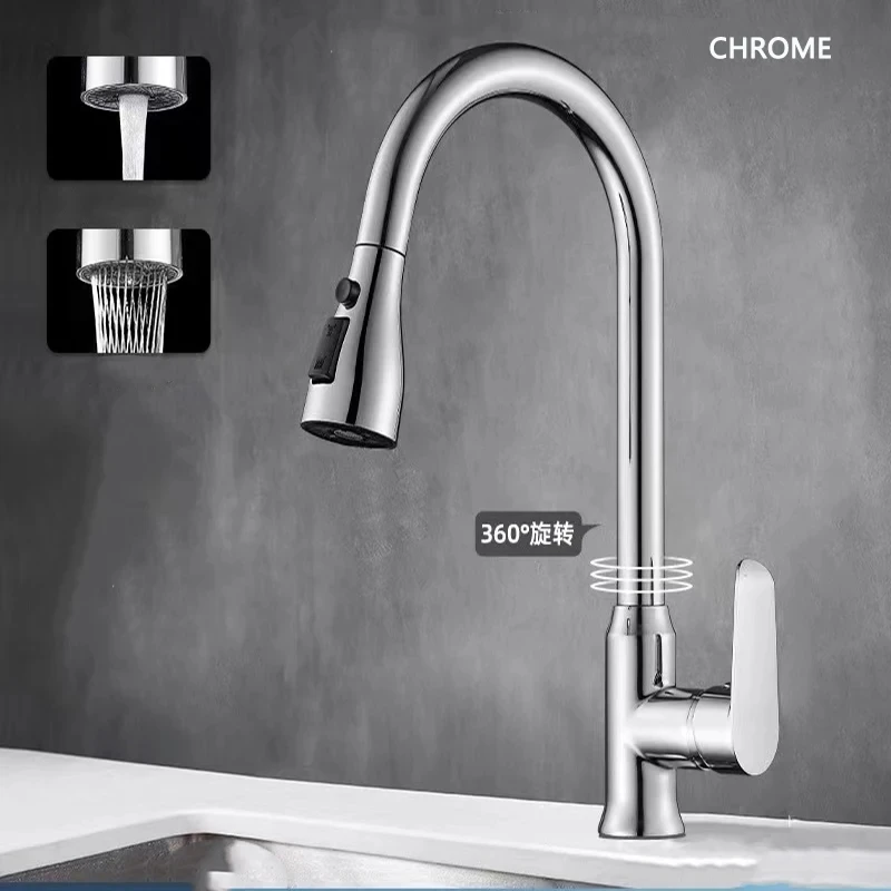 Torneira de cozinha com furo único, torneira misturadora de pia de cozinha com cabeça de spray de fluxo, torneira misturadora cinza/preta