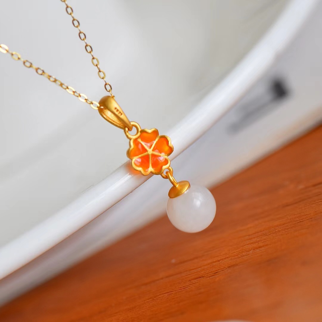 S925 Prata Incrustada Hetian Jade Esmalte Pingente para Mulheres, Colar de Pedra Natural, Cadeia Clavícula Elegante, Charme Jóias