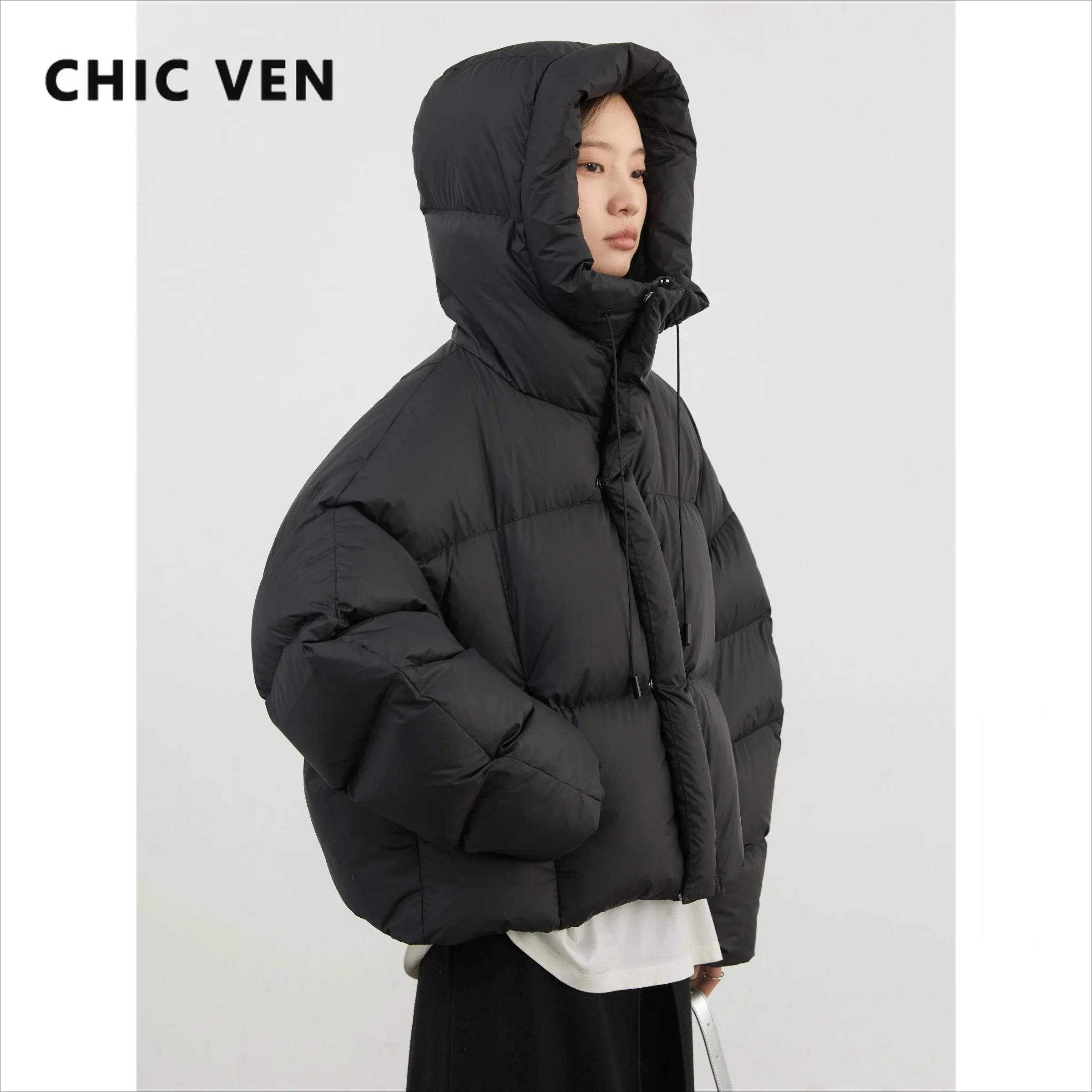 CHIC VEN Damen-Daunenmäntel, locker, lässig, neue Kapuze, 90°, weiße Entendaunen, weibliche Daunenjacke, Herbst und Winter, 2025