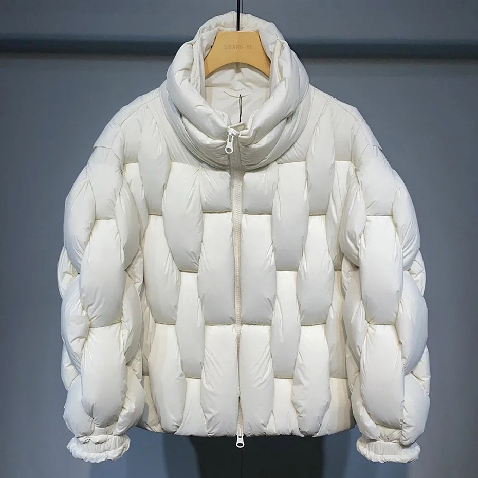 Mens หนา Parkas แจ็คเก็ตผู้หญิง Luxury Designer Square สานคอเสื้อแจ็คเก็ตสบายๆขนาดใหญ่ WARM PUFFER Bubble Coat