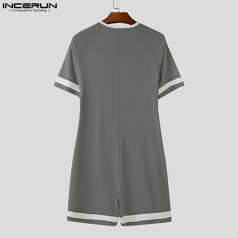 INCERUN Männer Bodys Patchwork Zipper Oansatz Kurzarm Gemütliche Männliche Strampler Playsuits Workout 2025, Mode Lässig Bodysuit Männer