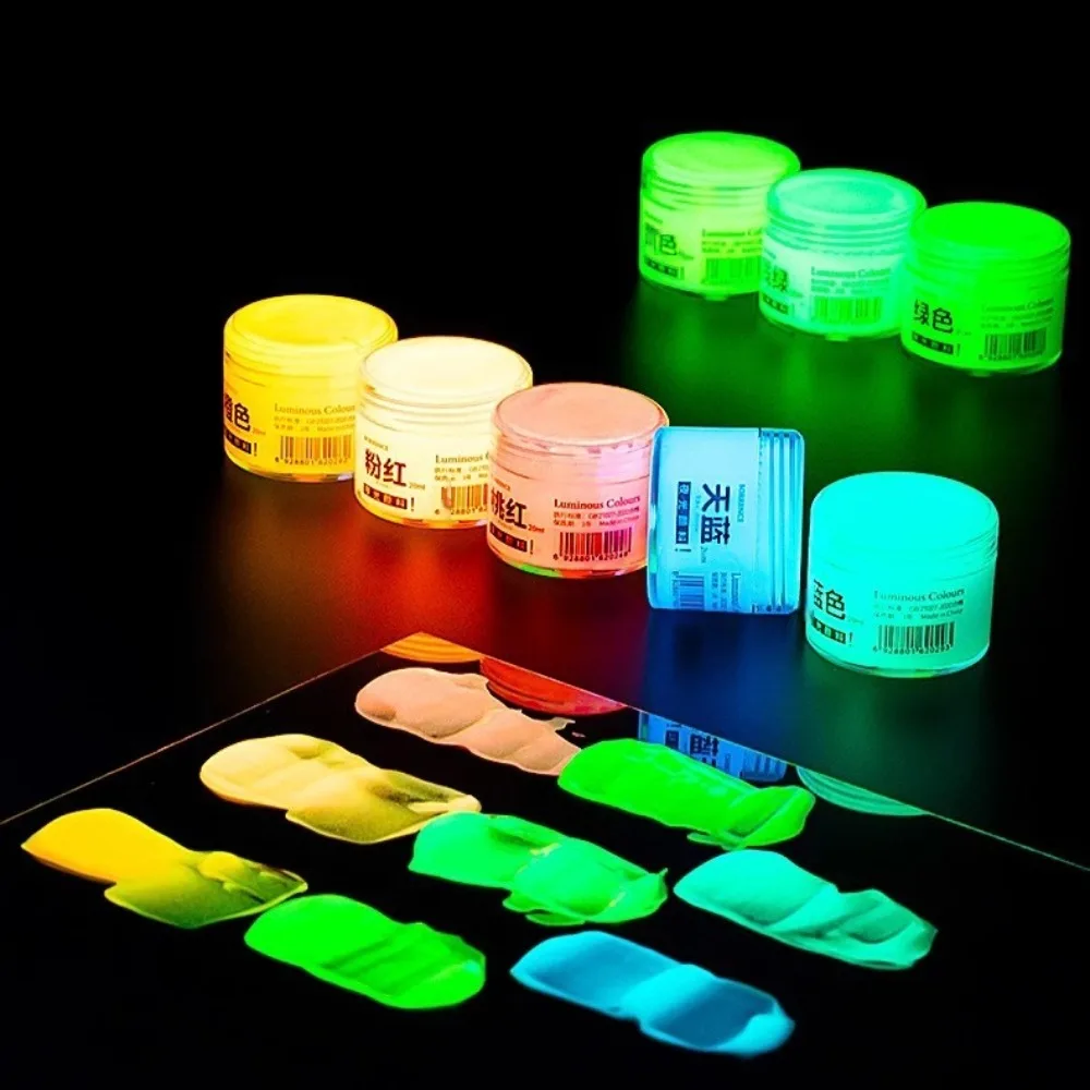 Borrence 20ml Glow In The Dark Acrylic Paint Set 8-Color Hand-Painted Graffiti DIY Fluorescent Pigment Luminous Paint Waterproof