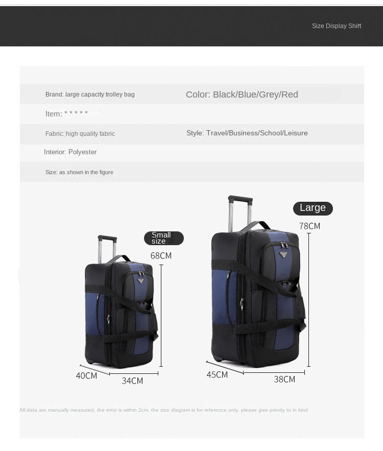 Bolsa de lona com rolamento de grande capacidade, 56-75l, dobrável, mala de viagem de negócios, bolsa de viagem com rodas, pano oxford, bolsa de bagagem