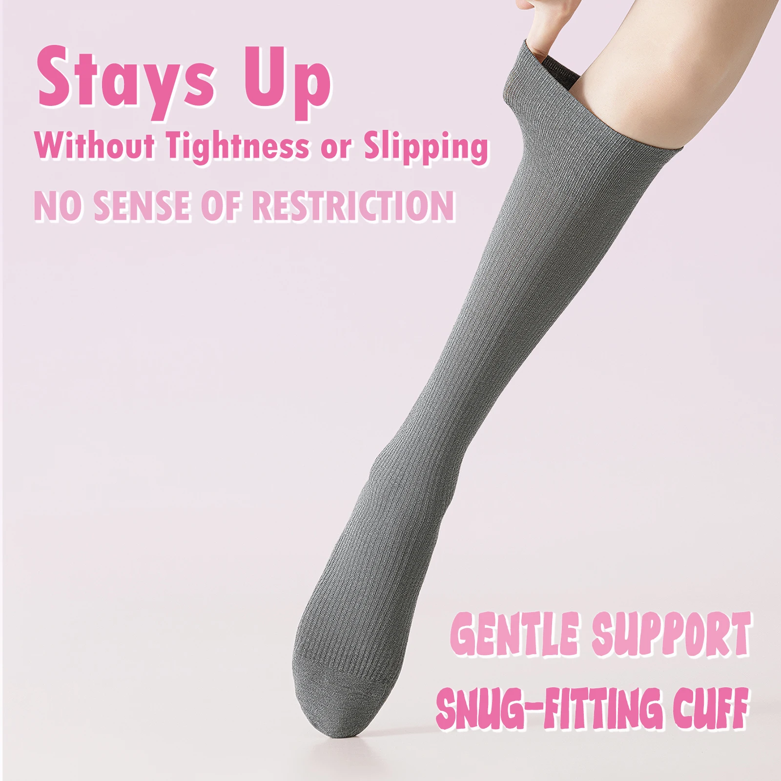 2 Pairs Women's Pressure Calf Socks with Non-Slip Cuff and Seamless Toe, Soft Breathable Fit for Everyday outfits