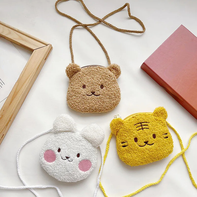 Bonito animal zíper criança bolsa de ombro menina saco do mensageiro mini bolsa macio pelúcia coelho dos desenhos animados crianças moeda bolsa