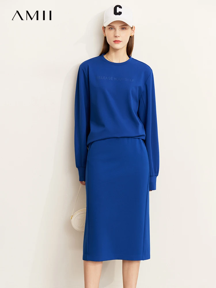 Amii Minimalist Autumn Women's Suit Long Sleeve Sweatshirt Casual Elegant Fashion Wide Leg Trousers Skirt Separately 12240924