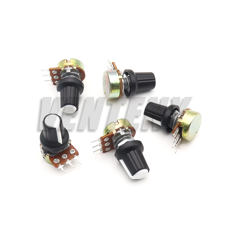 5 juegos WH148 1K 10K 20K 50K 100K 500K Ohm 15mm resistencia de potenciómetro giratorio cónico lineal de 3 pines para Arduino con tapa blanca AG2