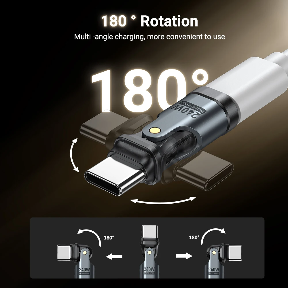 Adattatore AUFU USB C OTG da 240 W Convertitore da maschio a femmina di tipo C a ricarica rapida 5A per iPhone MacBook Laptop Adattatore a gomito da 180 gradi
