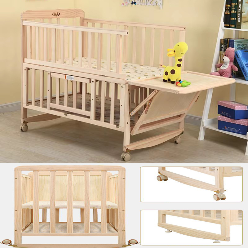 Berço inteligente ajustável em 3 estágios sobre rodas - converte ao balancim e dormeiro de cabeceira, acabamento não tóxico com kit de cama completo