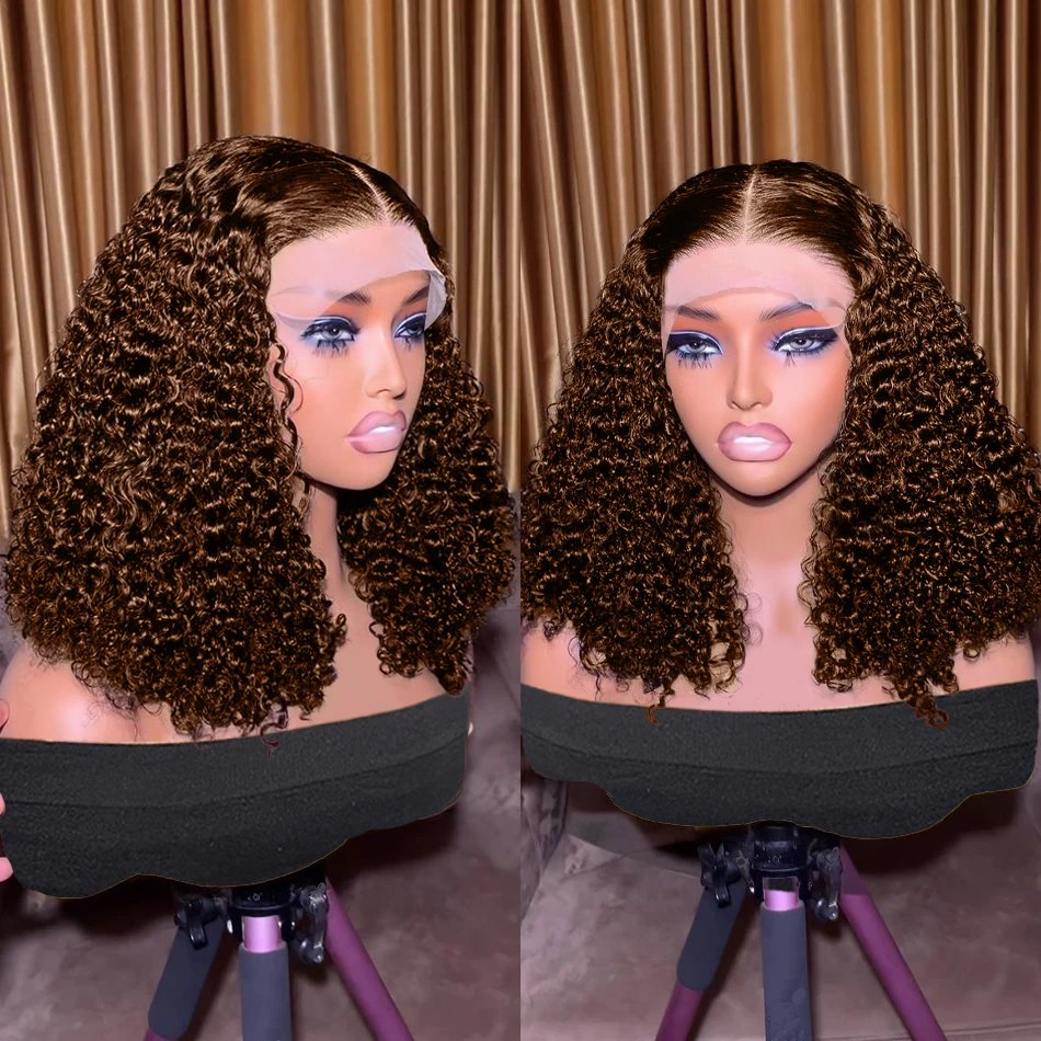 Коричневый цвет # 4 Цветных Парика Волна Воды Боб Парик 13x4 Прозрачный Парик Фронта Шнурка Парик Человеческих Волос для Женщин 14 16 Дюймов Боб Парик