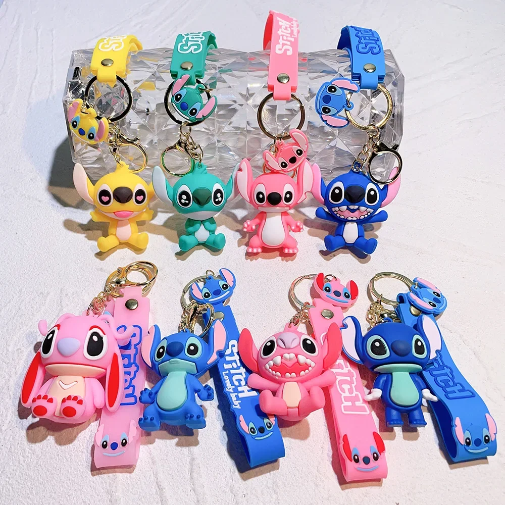 ขายส่งอะนิเมะ Disney พวงกุญแจ Mickey Mouse Minnie Lilo & Stitch ใหม่การ์ตูนพวงกุญแจ Key CHAIN จี้รถของเล่นเด็กของขวัญ