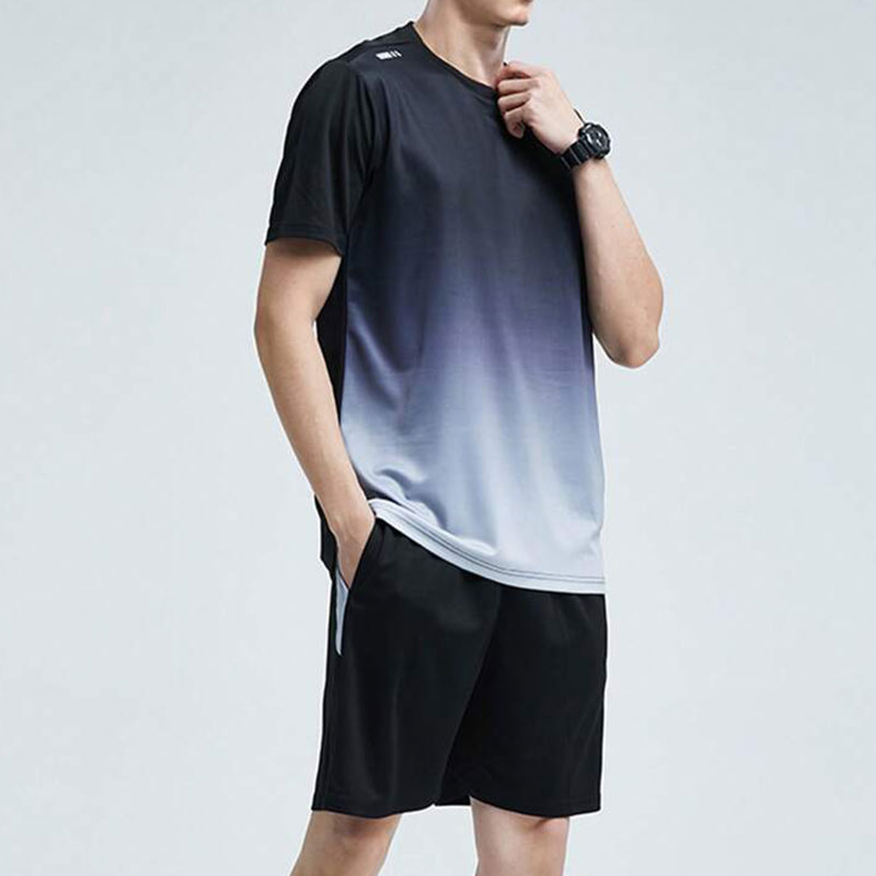 Conjunto de camiseta e shorts de manga curta masculino, secagem rápida ativa, gola redonda, roupas de basquete, corrida, roupa esportiva de ginástica