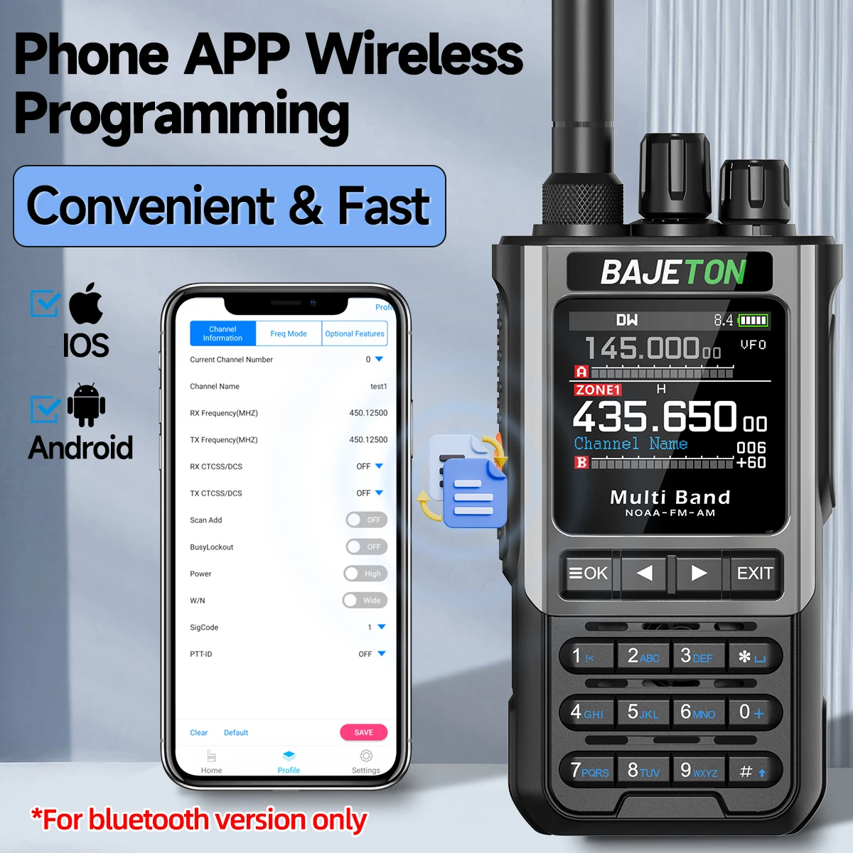 BAJETON BJ-8300 Walkie Talkie SW AM SSB CB Receive Wireless Bluetooth Phone Programming Station NOAA Two Way Radio RT-950PRO