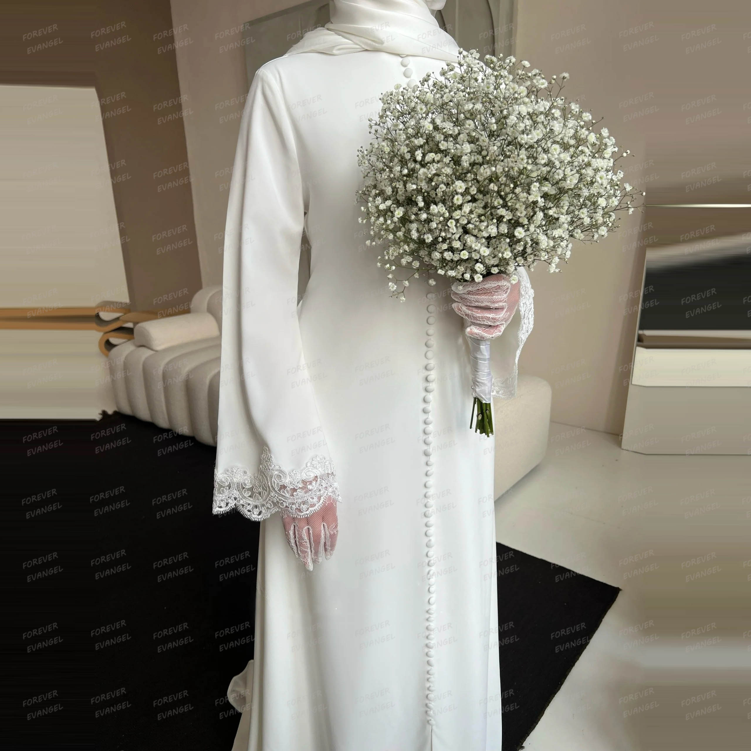 Простые элегантные свадебные платья трапециевидной формы, женские вечерние кружевные платья невесты с длинными рукавами и шлейфом на пуговицах, индивидуальное платье Vestido De Novia