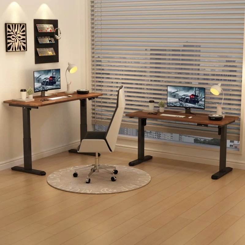 Electric Adjust Height Office Desk with Display Wide and Sturdy Computer Table Solid Wood Gaming Desk Home Room