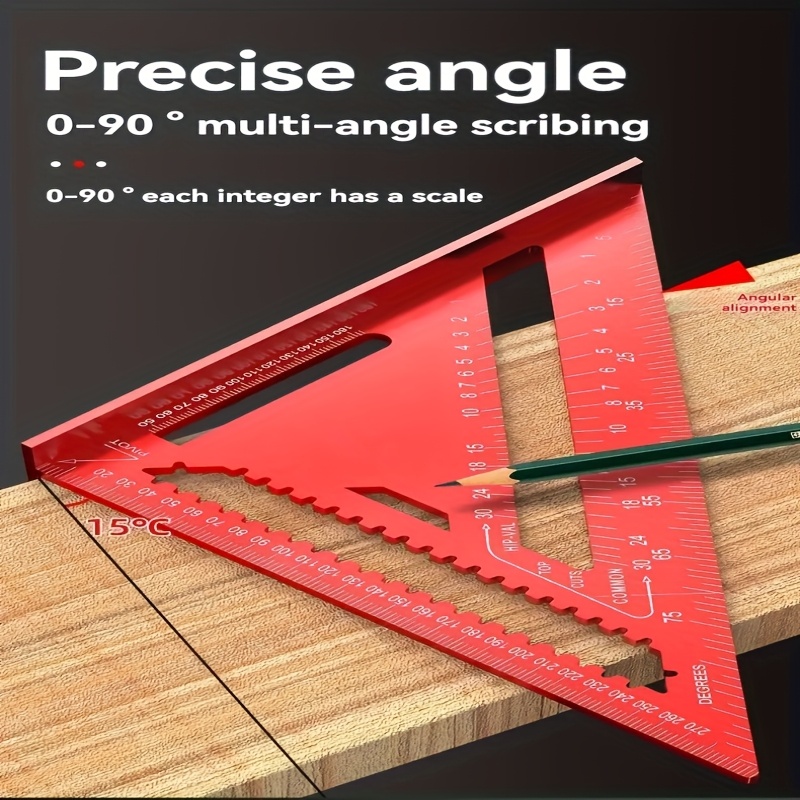 Regla angular de carpintería de aluminio de precisión de 7/12 pulgadas con bordes dentados, adecuada para medición de precisión