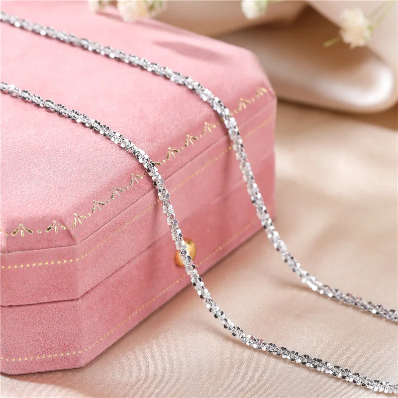 แท้ S925 สร้อยคอเงิน 2 มม.ประกาย Collarbone,สร้อยคอ,เครื่องประดับ Charm สูงของขวัญผู้หญิง