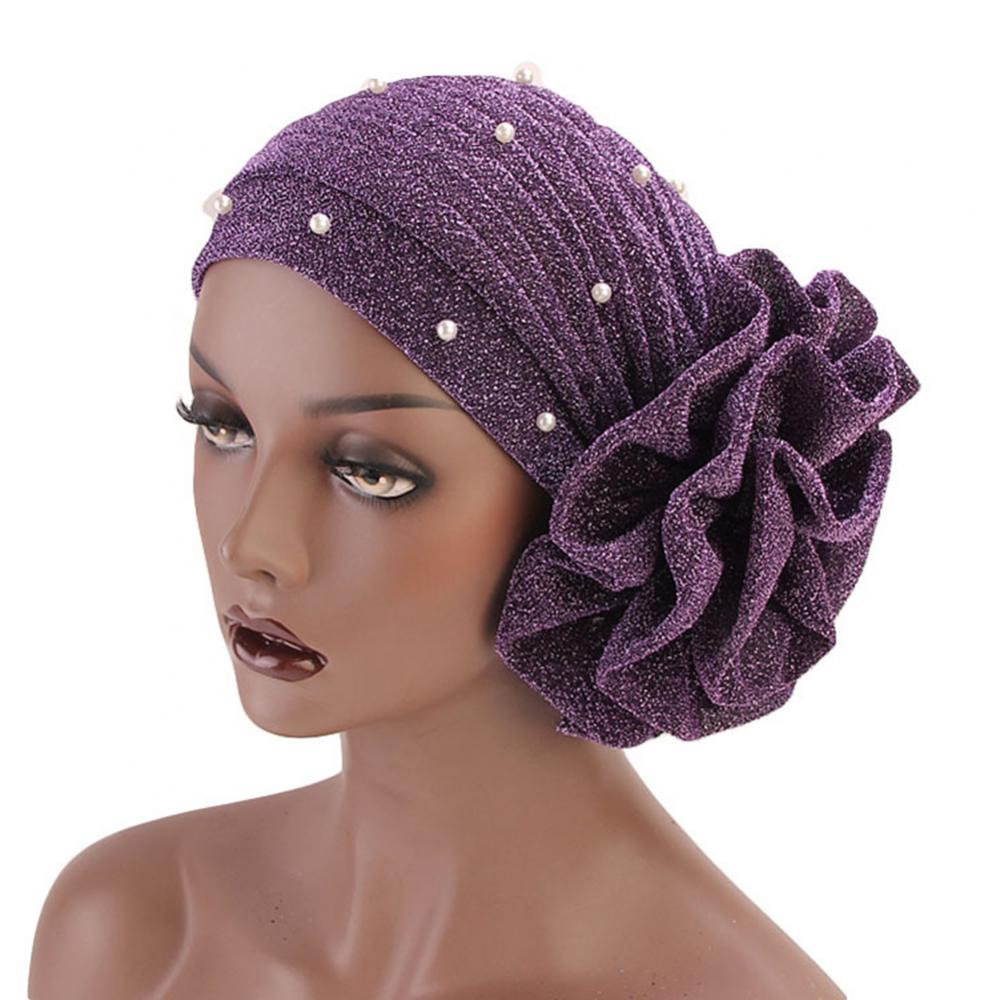 Chapéu turbante muçulmano de pérola falsa hijab bonés lenço islâmico gorro para mulher lenço islâmico chapéus femininos envoltório de cabeça elástica
