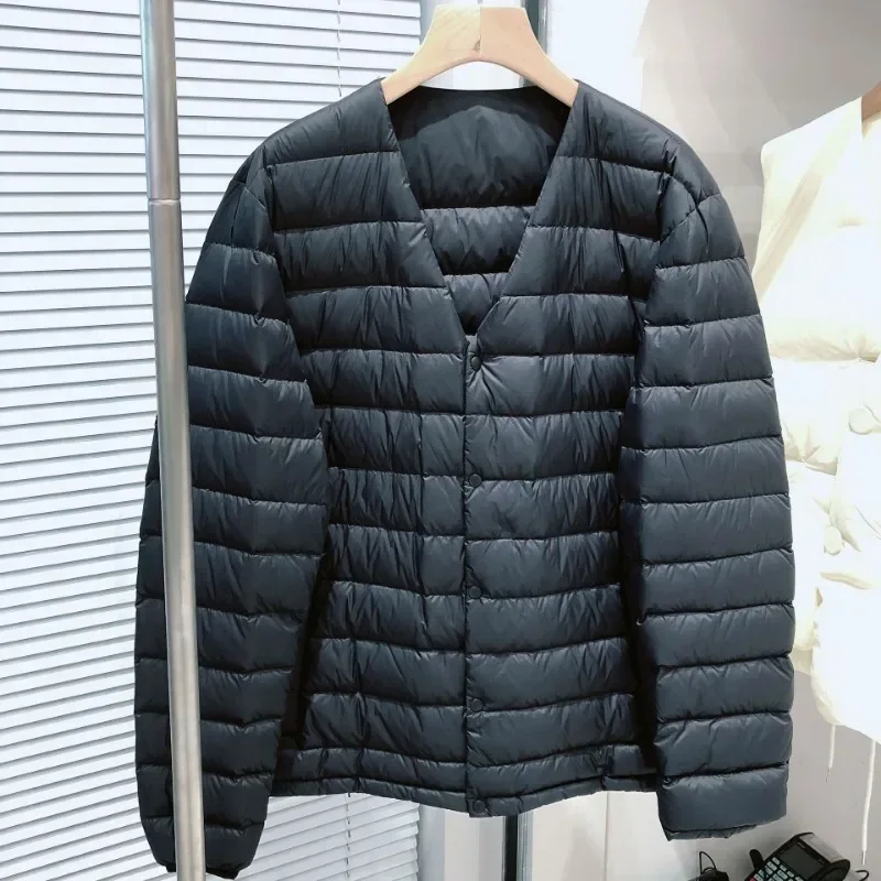 Männer 90 % weiße Entendaunen O-Ausschnitt Variable V-Ausschnitt Liner Pufferjacken Herbst Winter Warm halten Leichter verstaubarer Herren Daunenmantel