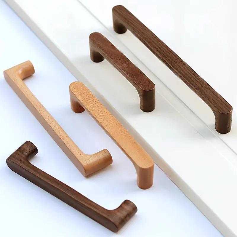 Manija de gabinete de madera nórdica, manija de puerta de cocina de madera maciza, perillas de armario, tirador de cajón de armario, manijas de muebles