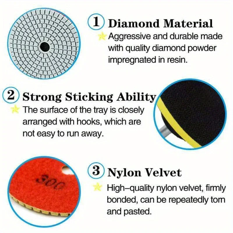 8pcs 4" 100mm Polishing Pad Set, Wet And Dry Use, For Granite, Concrete, Marble, Sanding Disc Set