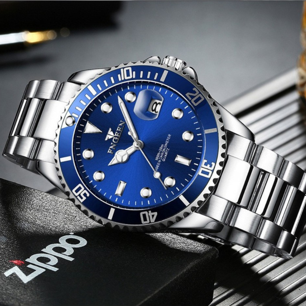 FNGEEN Water Ghost คู่นาฬิกา Big Dial สีเขียวกันน้ําปฏิทินวันที่หรูหราผู้ชายผู้หญิงรอบควอตซ์นาฬิกา Relogio Feminino