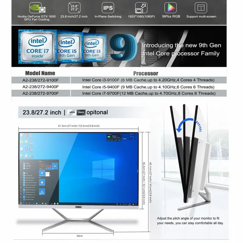 Computadora de escritorio todo en uno para juegos, color blanco, 27 pulgadas, Intel 8 Core i7 11700F DDR4 con NVIDIA GTX1650 4G GDDR5 para jugadores de PC