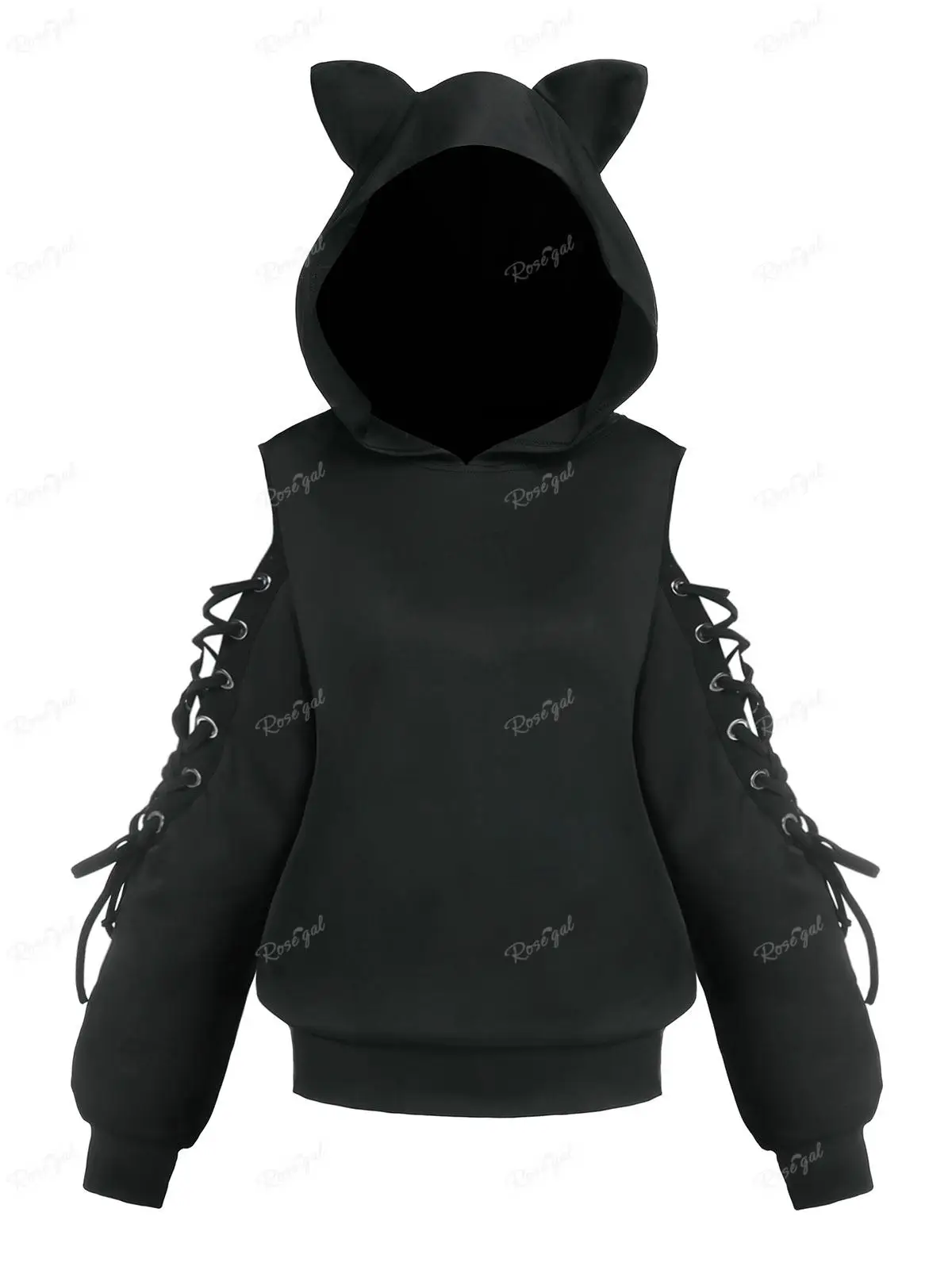 Rosegal bonito outono, inverno feminino colorblock jaqueta orelha de gato com nervuras com capuz quente manga longa casaco com zíper 4xl outwear topos nova chegada