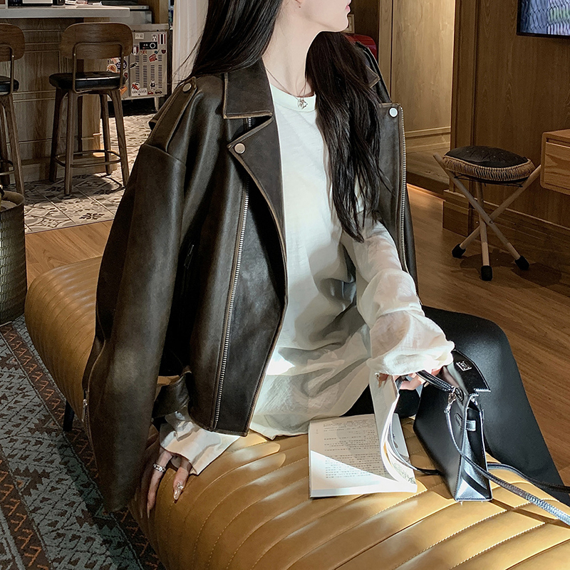 Jaqueta De Couro De Pele De Carneiro Genuíno, Casaco De Couro Real para Senhora, Oversize Retro Moto Biker Jacket, Nova Moda, TF3788