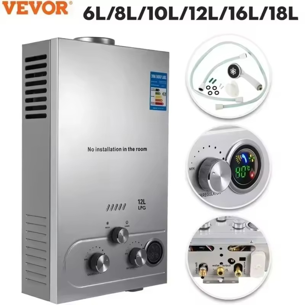 VEVOR 6L-18L LPG Gas Boiler Propaangas Rvs Tankless Boiler Camping W/Douche Kit LPG Boiler