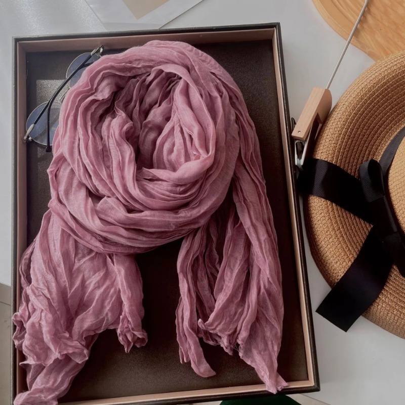 Bufanda de lino y algodón de Color liso Retro Otoño Invierno nuevo chal de tira fina verde plisado seda térmica para hombres y mujeres