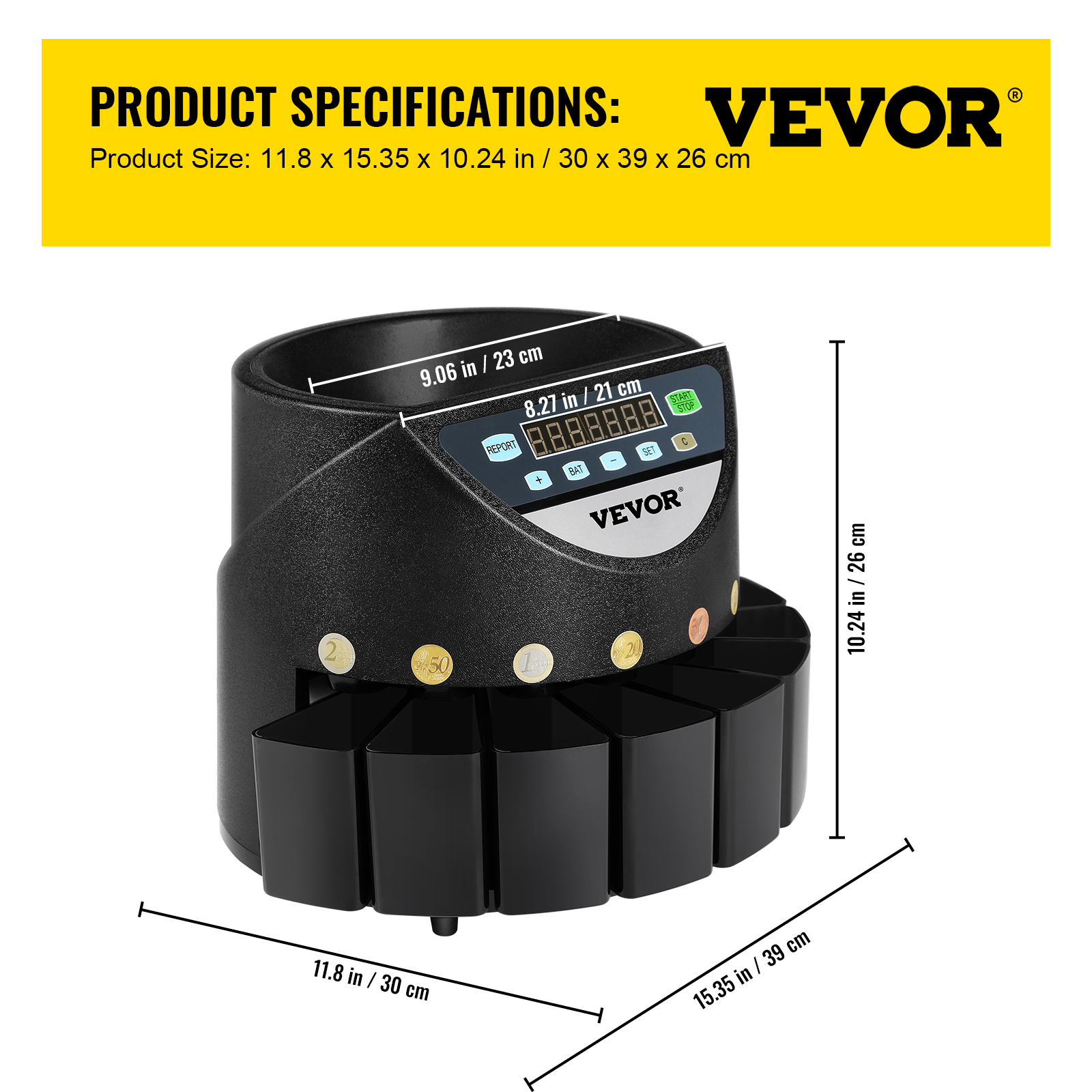 SucceBuy 300 Moedas/Min Euro Counter Classificador de Moedas Máquina Automática Elétrica Profissional Display LED para Loja Banco Comercial