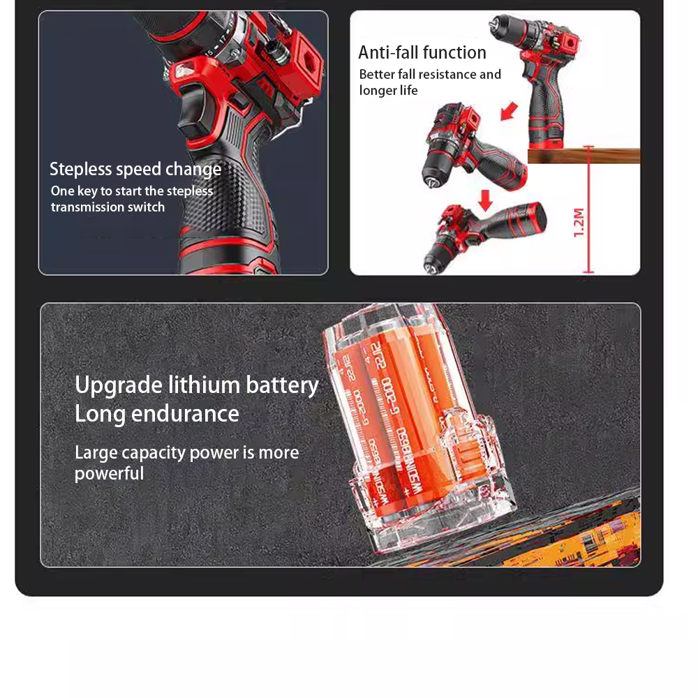 Perceuse électrique sans balais, perceuse à percussion sans fil, mandrin à cliquet en métal, perceuse à main électrique, tournevis électrique domestique