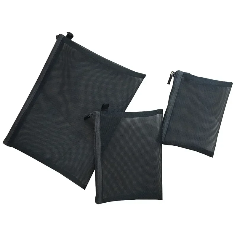 Bolsas de maquillaje para lavado de artículos de tocador, estuche de maquillaje de malla transparente negro, bolsa organizadora de almacenamiento, bolsa de cosméticos de viaje para mujer, cremallera informal