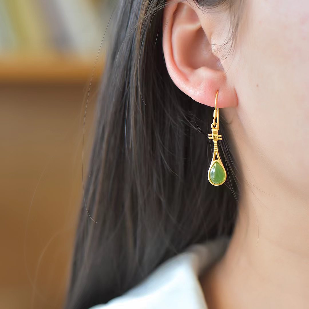 ต่างหูเงิน S925ฝังแจสเปอร์ต่างหูตะขอหยกธรรมชาติเครื่องประดับสตั๊ดผู้หญิงแฟชั่นของขวัญอัญมณีที่ทันสมัย