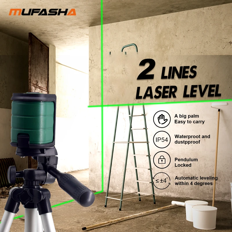 MUFASHA 2 Mini Líneas Nivel Láser Autonivelante Rayos Verdes Líneas Cruzadas Rango de Medición 100 pies Línea Vertical y Horizontal